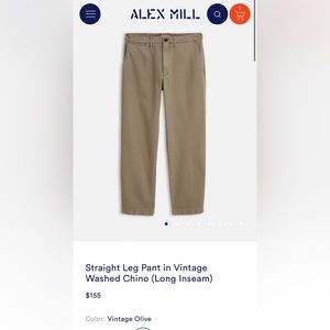 Alex Mill Straight Leg Pant in Vintage Wash Olive Chino (Long inseam) 32